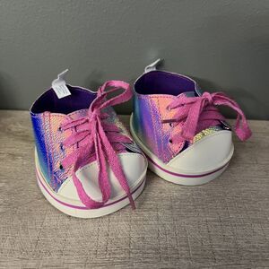 BAB Build a Bear Workshop Iridescent Rainbow Sneakers Shoes Pink Laces